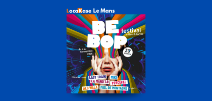 Affiche Festival BeBop, avec fond bleu.