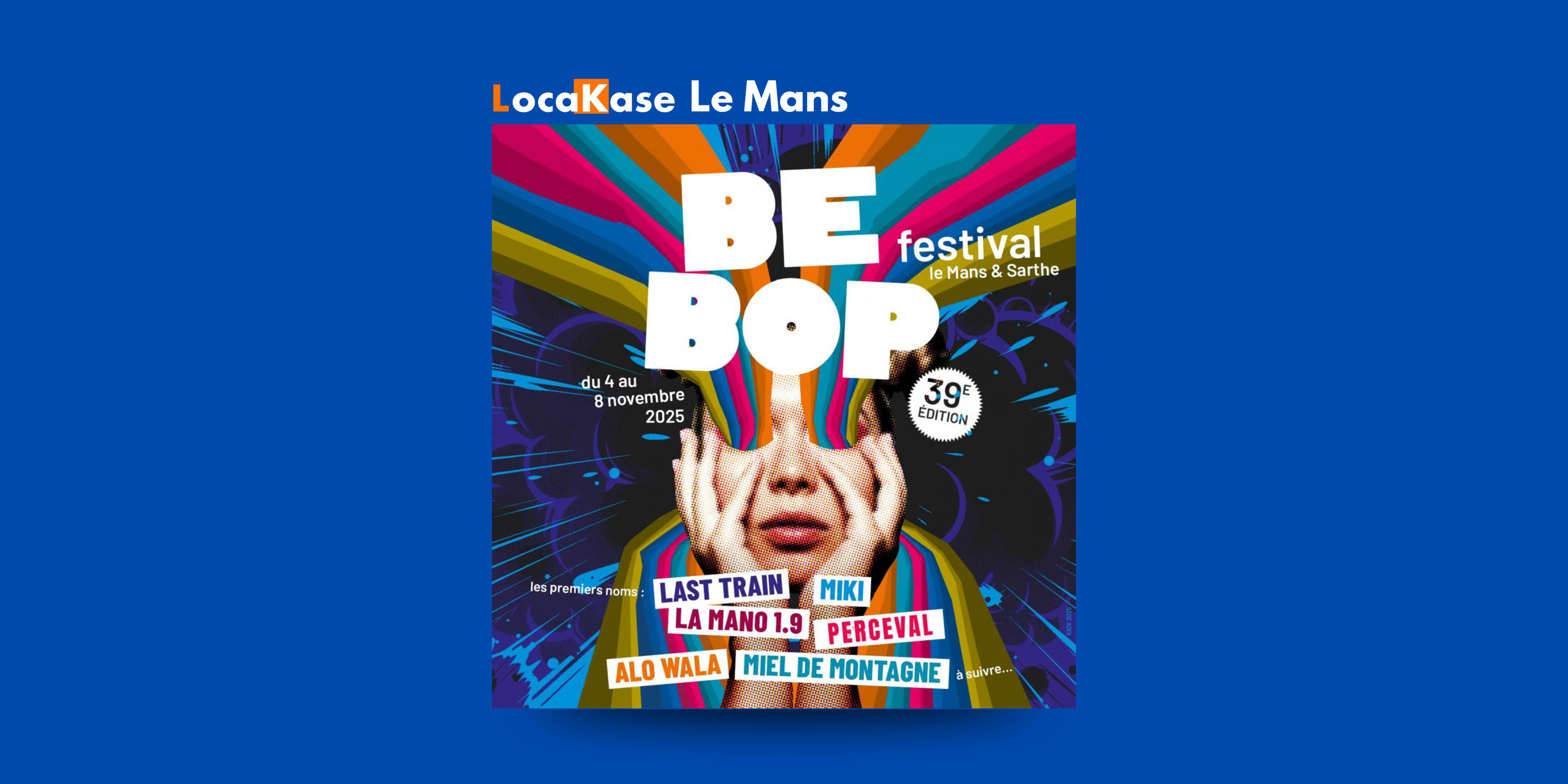 Affiche Festival BeBop, avec fond bleu.