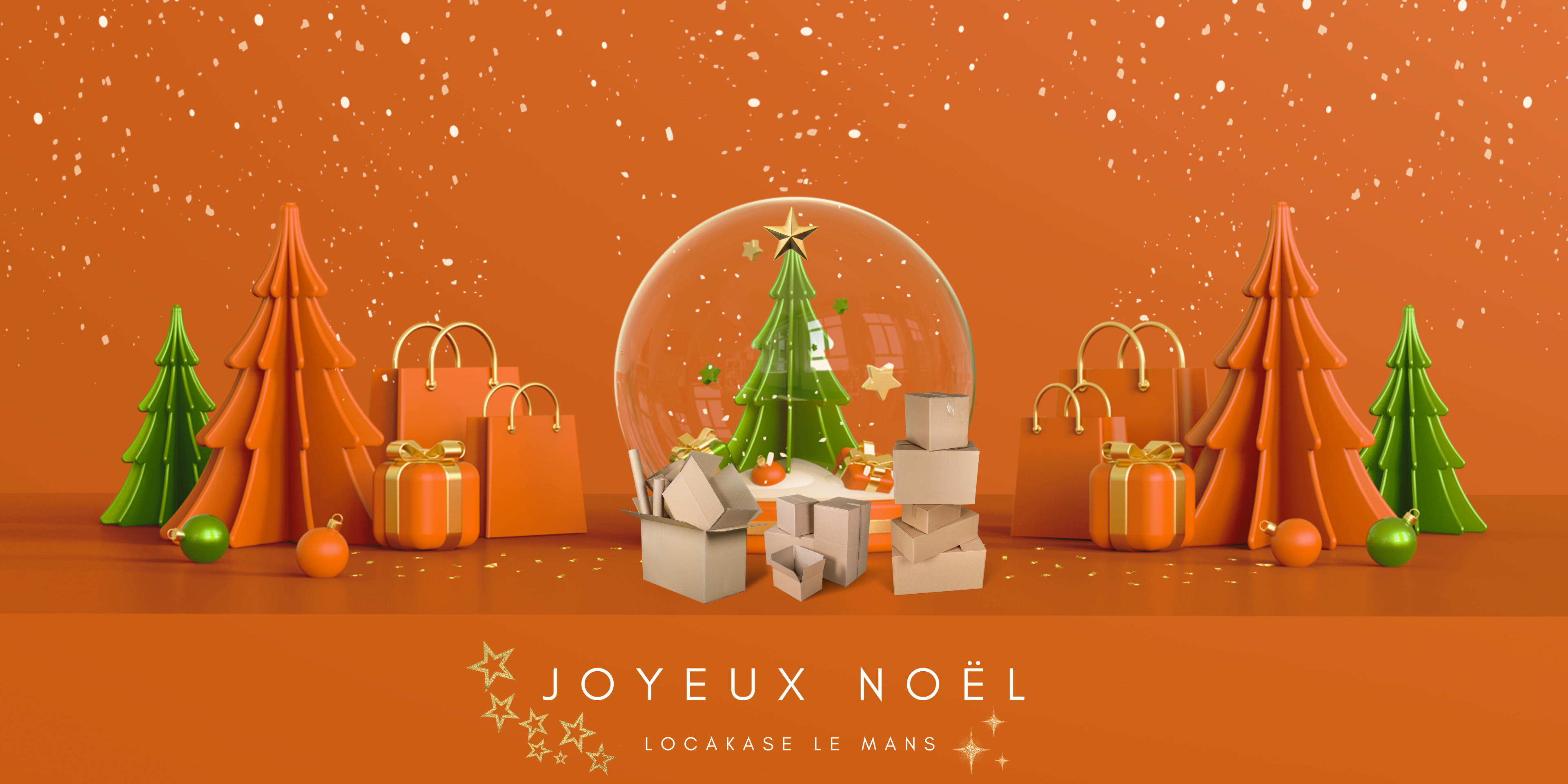Sapins et boules de Noël orange